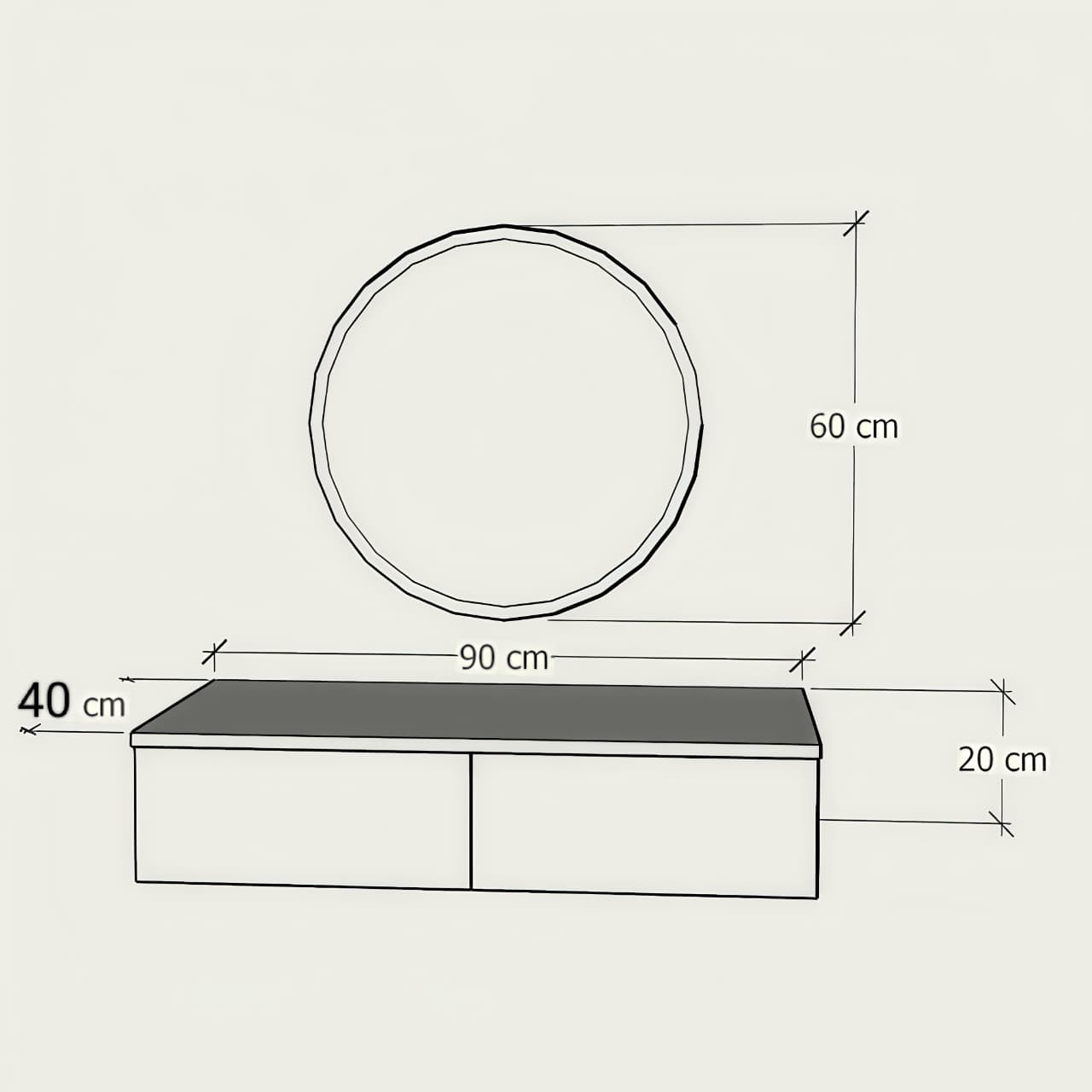 TOCADOR FLOTANTE ESPEJO REDONDO
